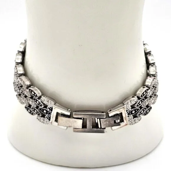 Vintage M.Z. Berger WS01 Women’s Quartz Watch Silver Marcasite Look Bracelet - Picture 4 of 10